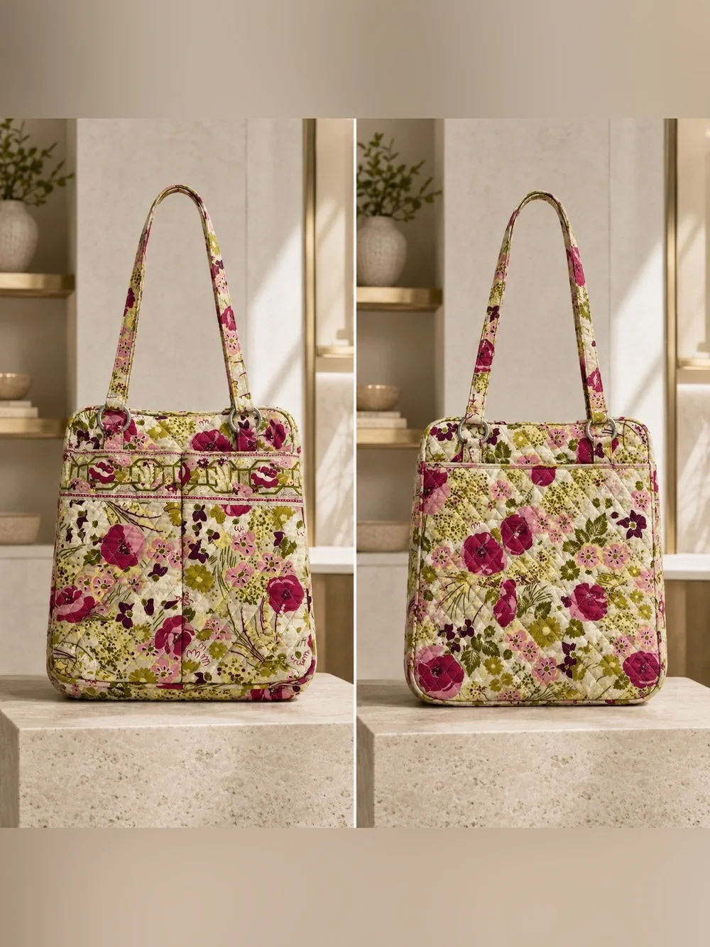Vera Bradley Pink Floral Quilted Cotton Shoulder Tote Bag